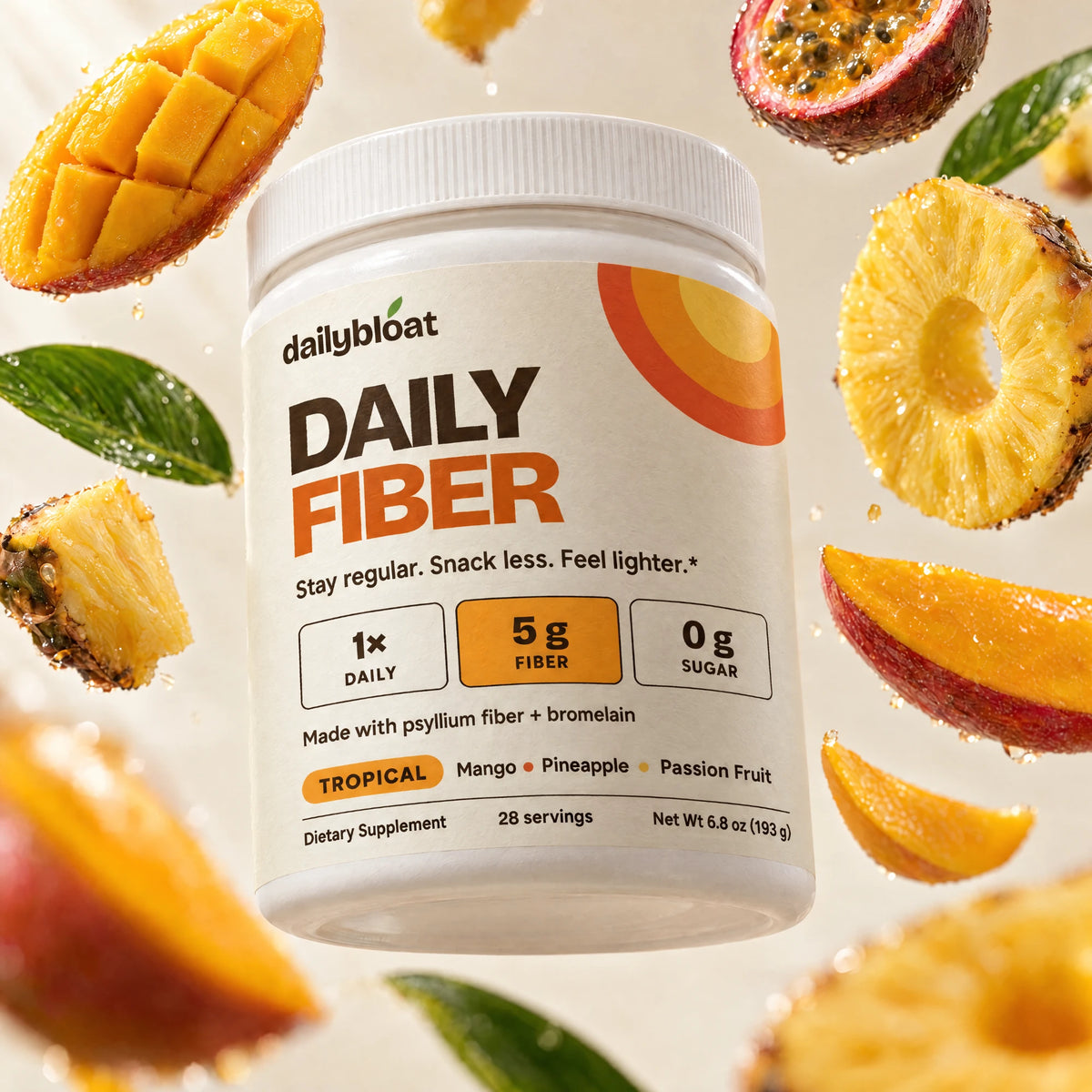 Daily Fiber tropical jar with mango, pineapple and passion fruit